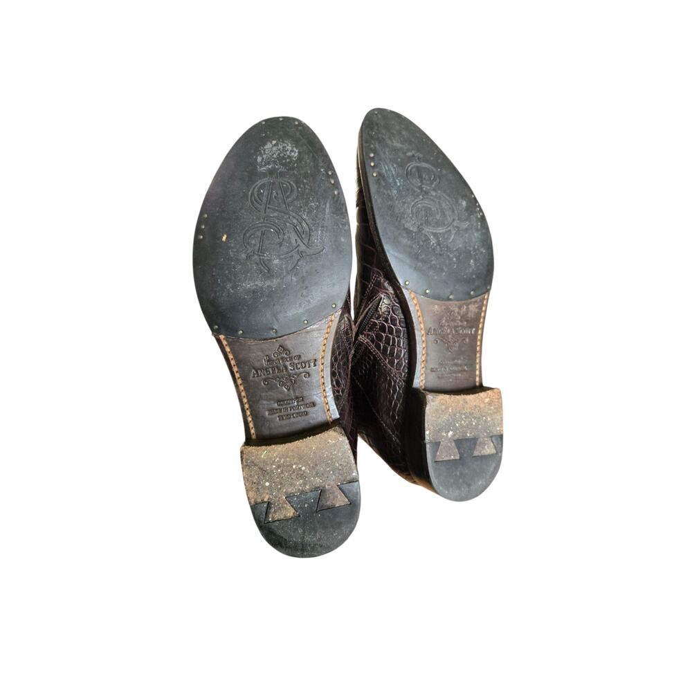 The Office of Angela Scott Mr. Dean Double Strap Croc Embossed Rare Brown Boots - Picture 7 of 9